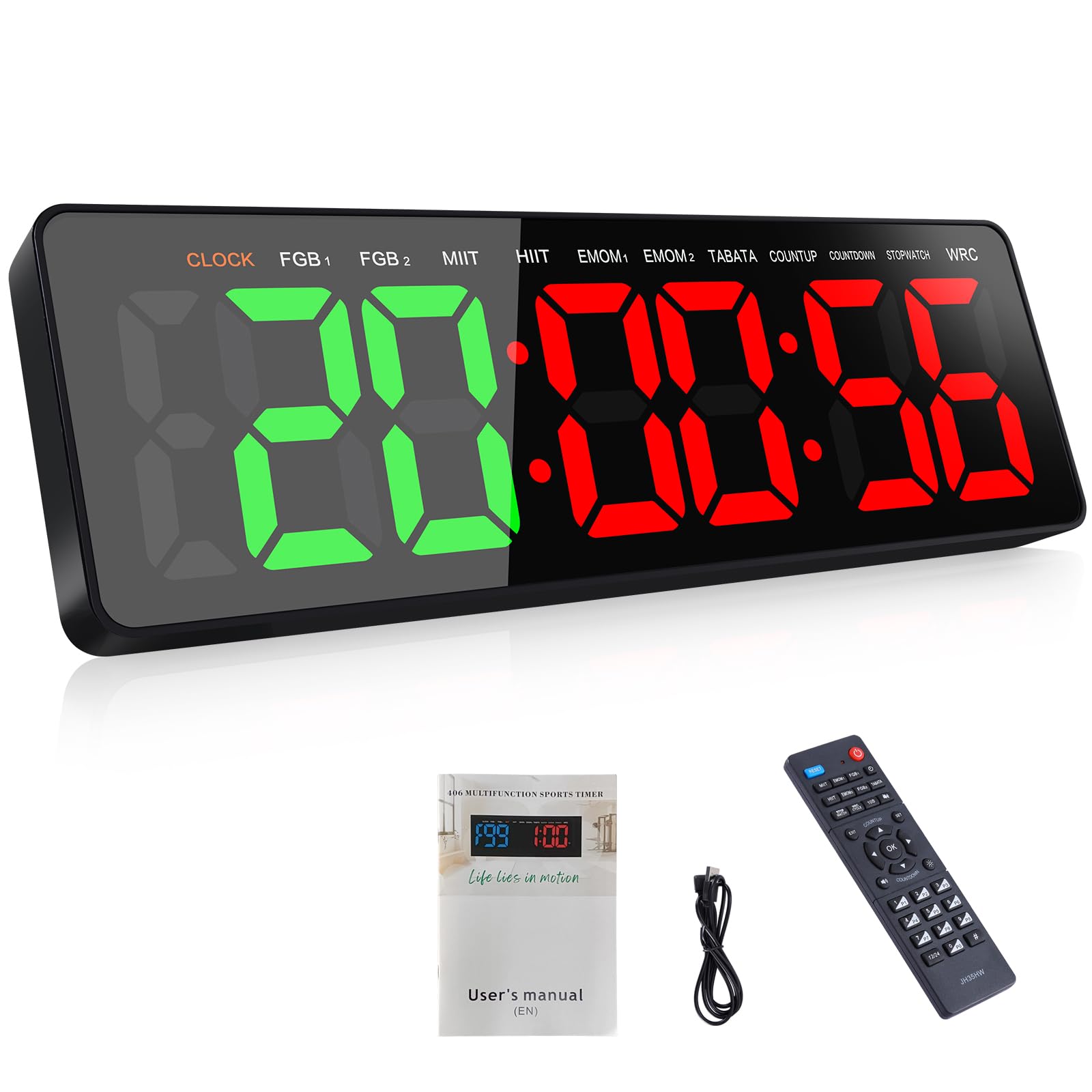 Anexer Green/Red 16.5" Gym Timer, Gym Clock, Large Led Digital Wall Clock With Stopwatch, Count Down/Up, Stopwatch, Remote Control Interval Training Gym Indoor Timer For Tabata,Emom