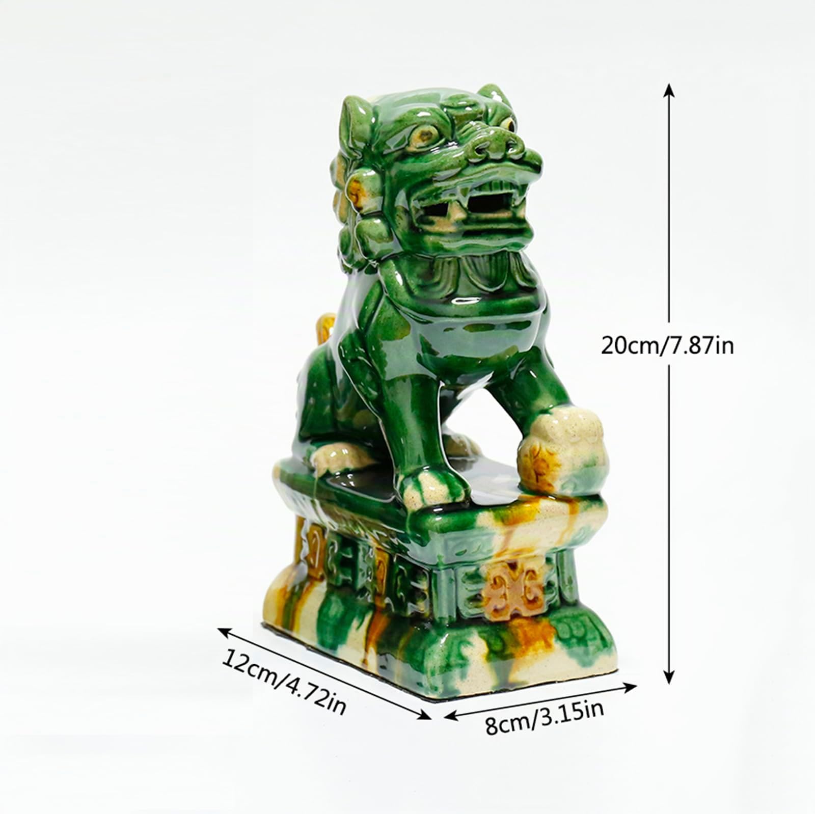 Statue Cani Foo Cinesi in Ceramica - Coppia di Leoni Guardiani del Tempio, Decorazione Feng Shui, Set Regalo Orientale,Verde,4.72 * 7.87in