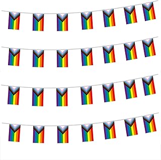 25 PCS Progress Pride Flags Banner, 23 Ft Bisexual Gay Pansexual Lesbian Trans Hanging String Decorations, LGBT Indoor Outdoor Small Rainbow Bunting for Pride Day Party