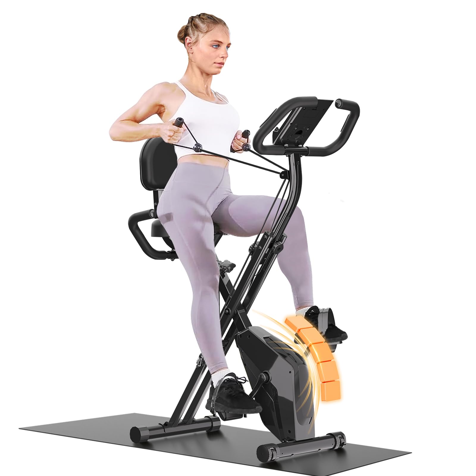 Dskeuzeew Exercise Bike Foldable, 4 in 1 Magnetic Foldable Indoor Cycling Bike with LCD Display and Heart Rate Sensor Workout Bike with Resistance Bands Home Workout Exercise Equipment