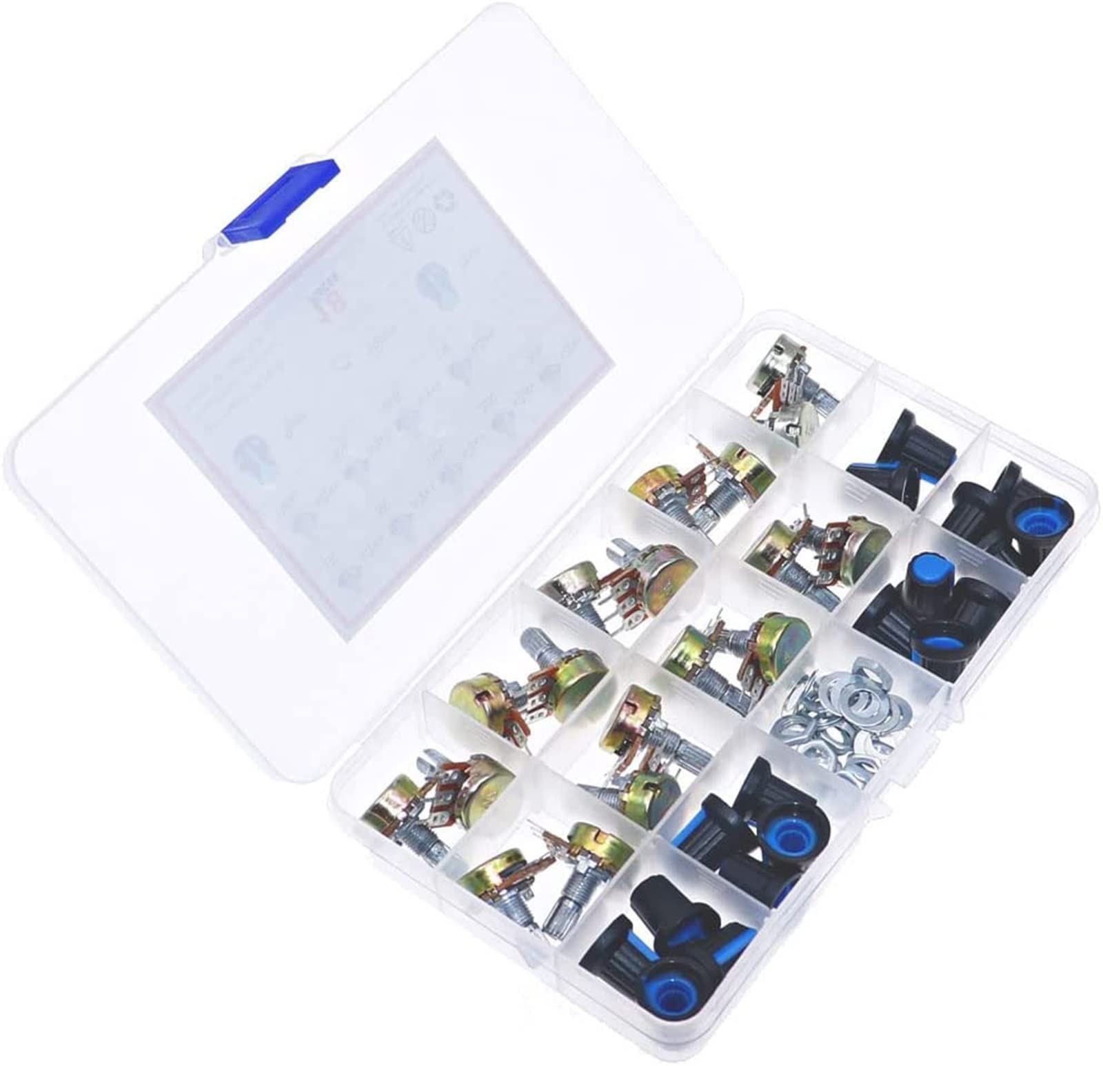 Relé 18 Uds 3Pin WH148 Kit de potenciómetro único B1K 5K 10K 20K 50K 100K 500K 1M con perillas Conjunto de potenciómetro único Tuercas de Eje