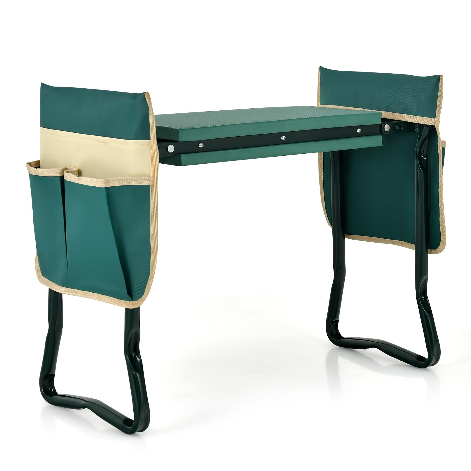 RELAX4LIFE Agenouilloir de Jardin, Tabouret de Jardinage Pliable avec 2 Sacs à Outils, Coussinet Epais en Eve Charge 150kg, Banc de Jardinage Polyvalent, 58x27,5x50cm(Tabouret Plus+| 2 Sac, Vert)