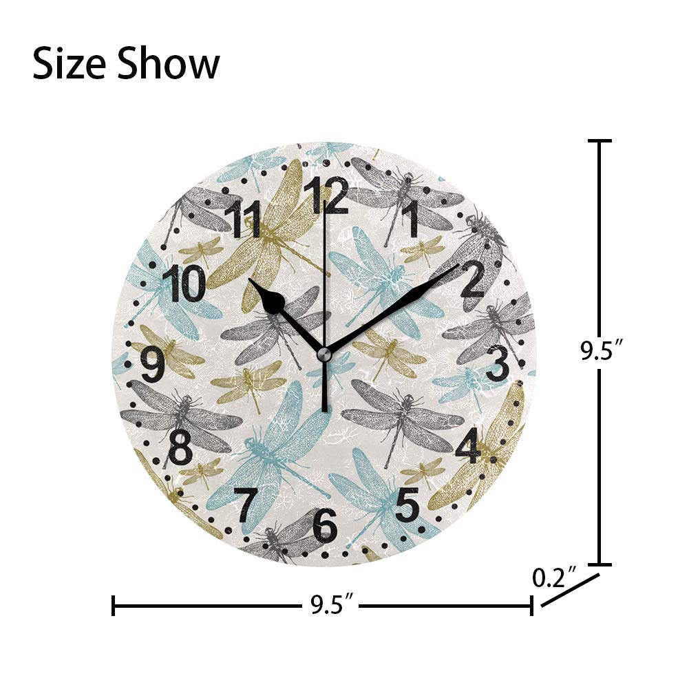 Dragonfly Decorative Wall Clock Non-Ticking Silent Clocks for Indoor Kitchen Bedroom Living Room
