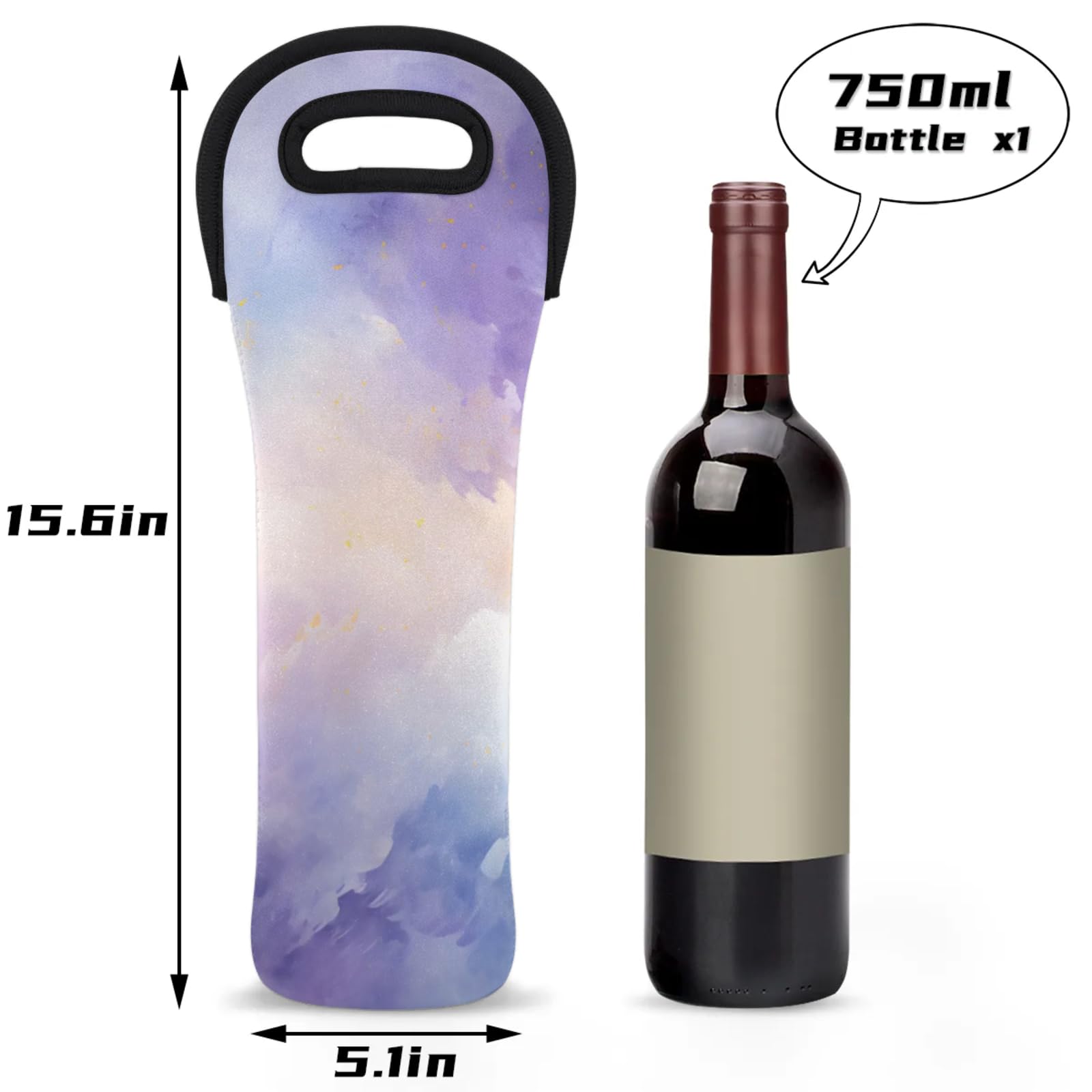 Neoprene Wine Tote Carrier Bag for Wine,Water, Champagne, Beer, Baby Bottles 15.6 x 5.1 Inches, Protective Wine Bag,Purple Gradient Color