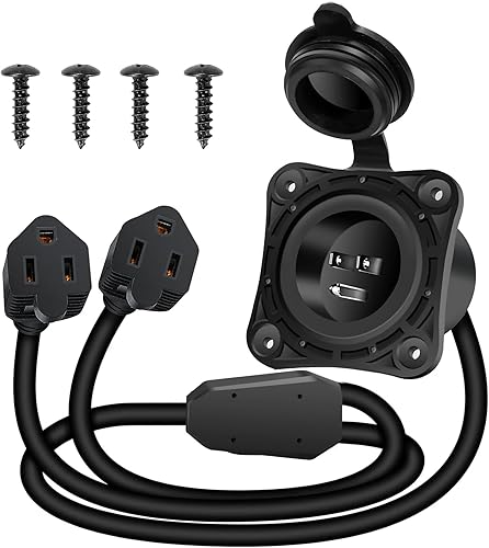 Miniatura 1 de MECESOR Enchufe de puerto de entrada de alimentación de CA de 15 amperios y 125 V, enchufe de entrada de alimentación de tierra RV con cable de