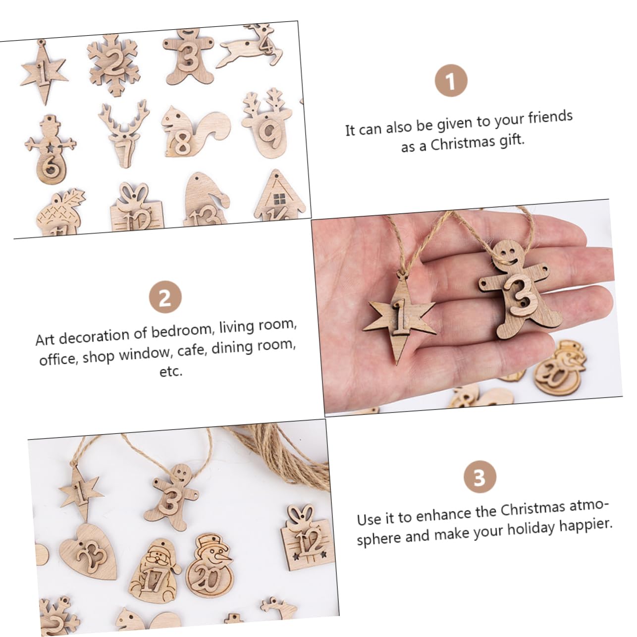 MAGICLULU 24pièces Calendrier De Bois Pendentifs Décoration Suspendue Pratique pour Placard Et Accueil Invités