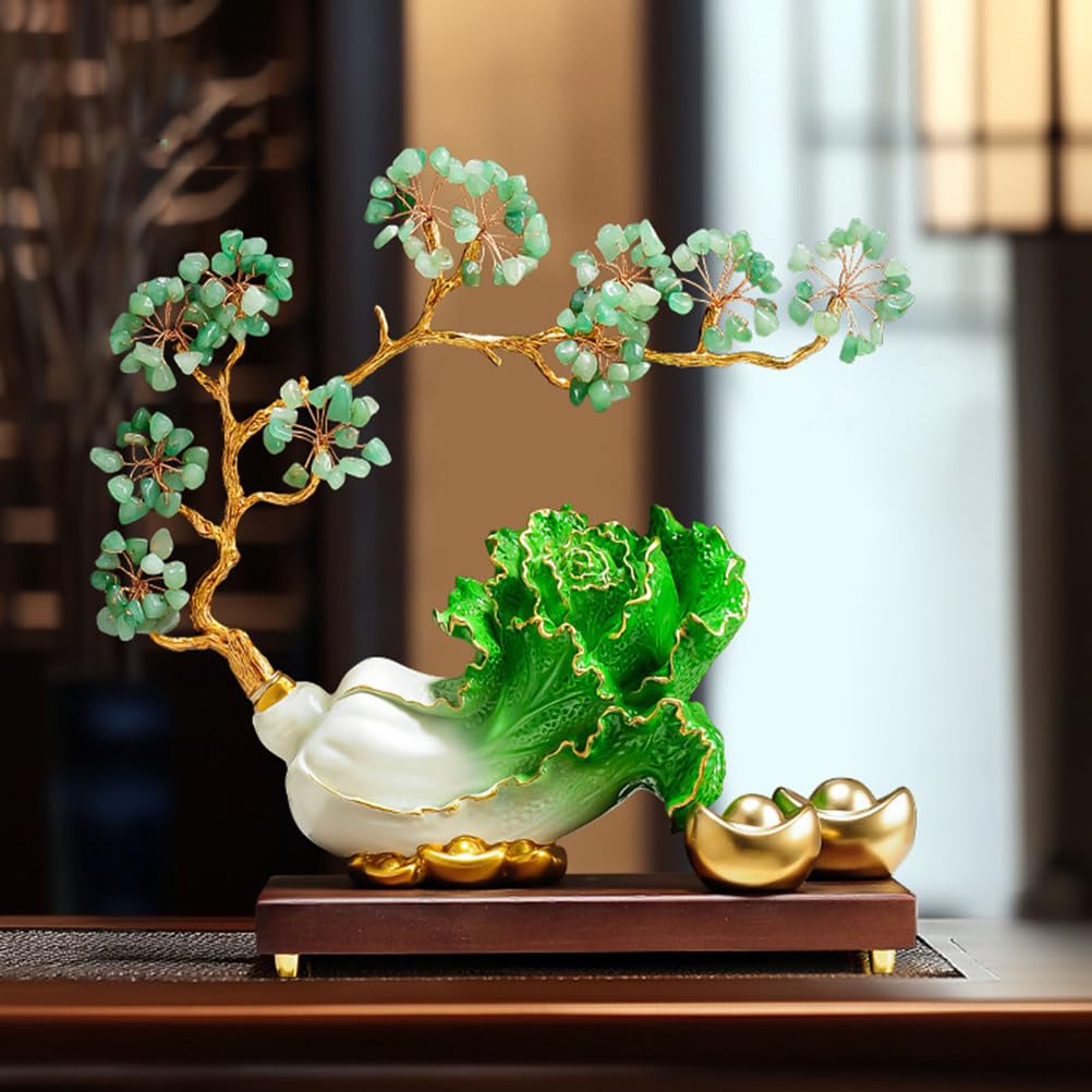 Ozdoba z żywicy kapusta Feng Shui Jadeitowa rzeźba warzywna dekoracyjna figurka do domowego biura na biurko wystrój symbolizujący bogactwo dobrobyt,Green
