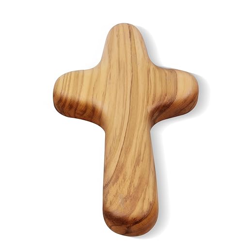 Yookin Natural Wood Olive Hand Held Clinging Cross Hand Carved Wooden Holding Cross 4 inches long Jesus Cross Gift for Prayer Palm Church Gift Palm Cross(A)