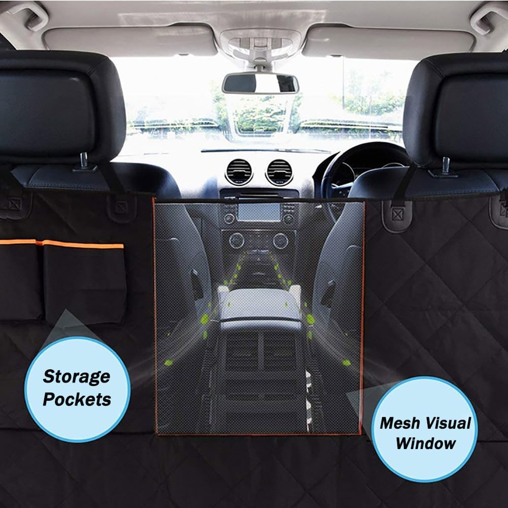 Protector Asiento Coche Perro para BYD Seal 2023-2025 Sedan 5-Seater, Impermeable Antideslizante Asiento Trasero con Ventana de Malla y Bolsillos,All-Black Version