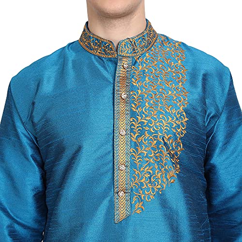 SKAVIJ Men's Embroidered Kurta Pajama Set Art Silk Traditional Dress, Regular Fit Great Father's Day Gift3