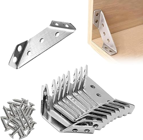 Miniatura 1 de 10 conectores universales de esquina para muebles de acero inoxidable, con tornillos, soporte de esquina trapezoidal, sujetadores de soporte