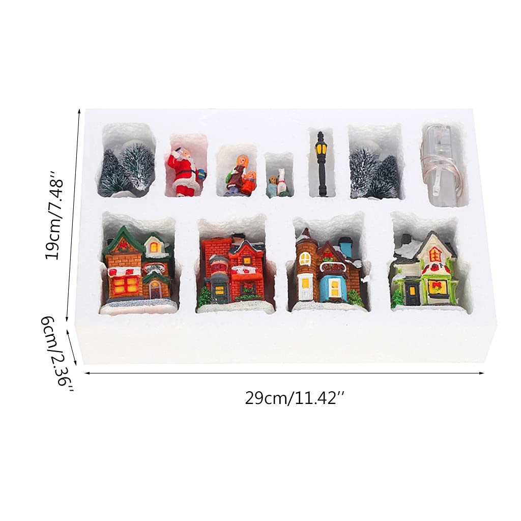 Decoración de Navidad, casa de luz, escena navideña, pueblo, pueblo, con cálida casa de ensueño, regalos para niños