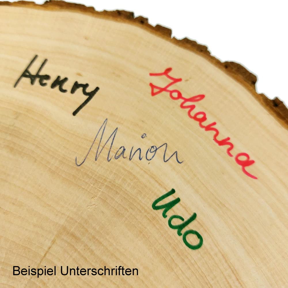Baumscheibe 23cm mit Gravur (Namen) personalisiert, Holz-Scheibe als Gästebuch, Geschenk-Idee zur Hochzeit Geburtstag Taufe Kommunion, Motiv D3