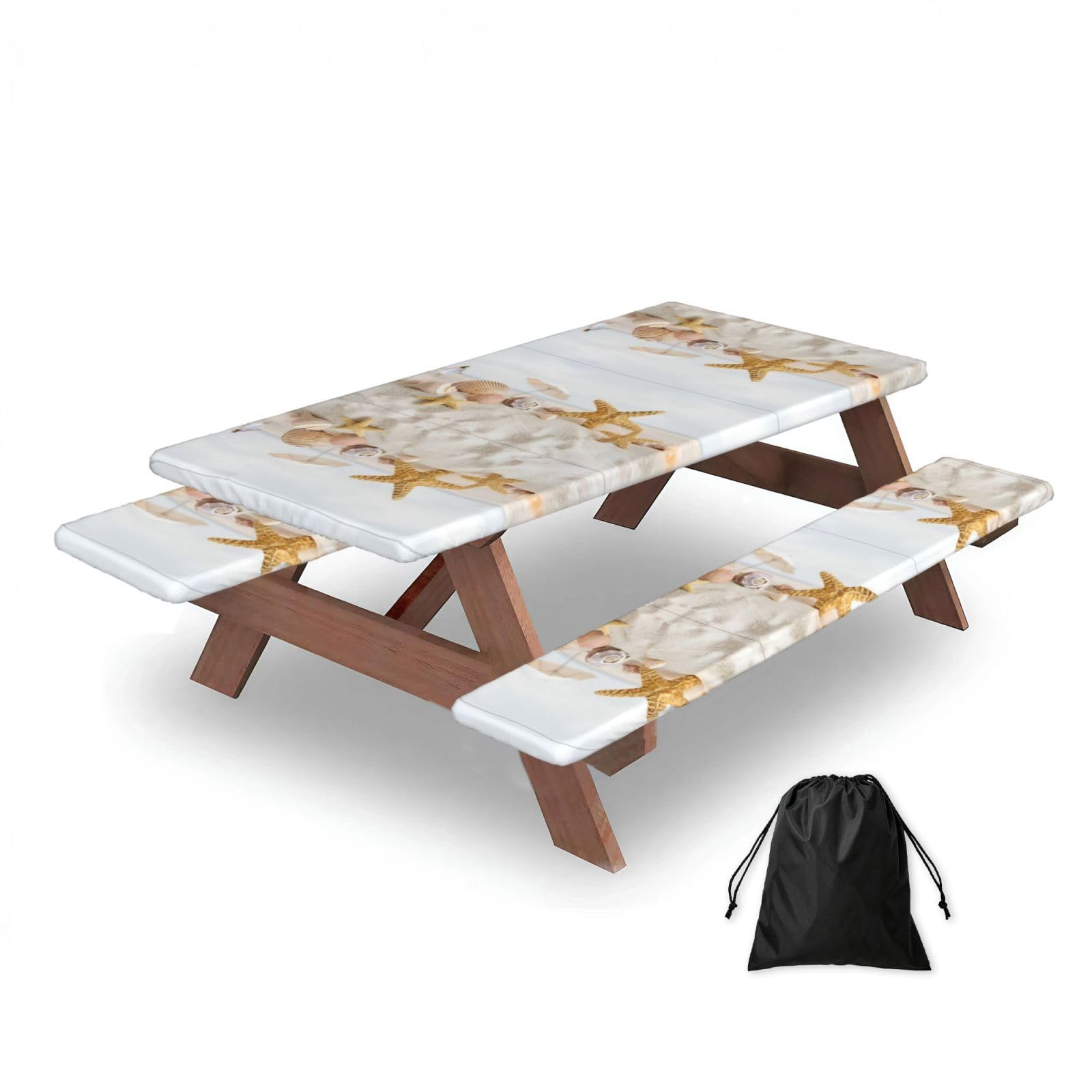Pearls Starfish Seashell Theme Rectangular water-repellent picnic tablecloths, outdoor camping, picnic, BBQ