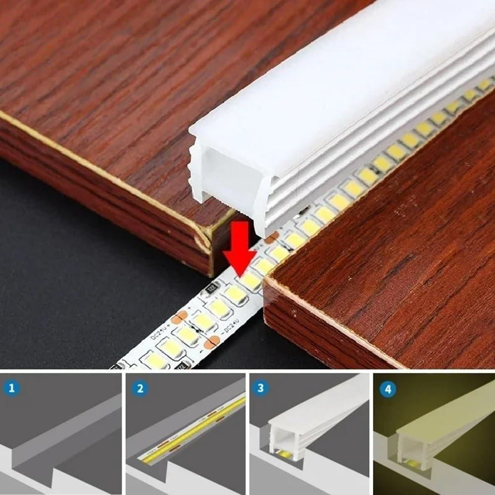 Tubo De Neón, Tubo De Cuerda De Neón LED Empotrado, Tira De LED Flexible De Silicona Impermeable Extraíble, Lámparas De Jardín Cuadradas, Baño Al Aire Libre, Decoración Del Hogar, Blanco(A-12x12mm,4me