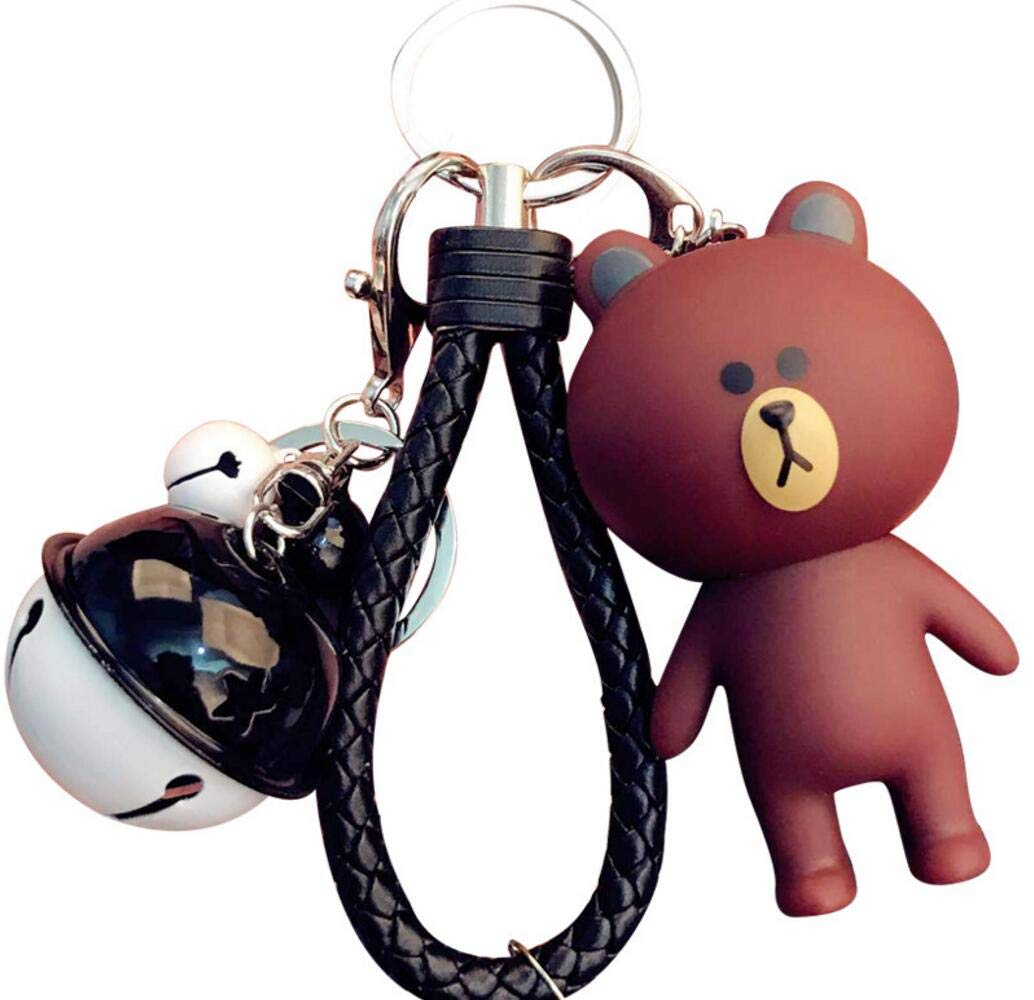 Thedmhom 1 Pcs Cute Kawaii Cartoon Bear Brown Keychain Bell Black Wrist Rope Key Chains Novelty Toy Gift Accessories Fashion Ornaments Coin Purse Korea Cony Bunny Keyring Bag Buckle Cellphone Pendant
