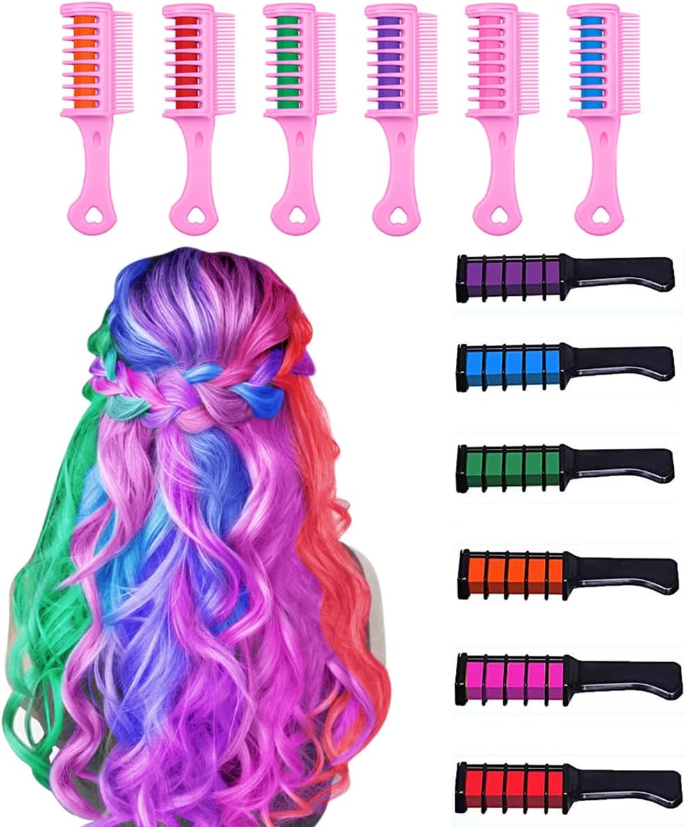 6 Colors Hair Chalk Black Comb & 6 Colors Hair Chalk Pink