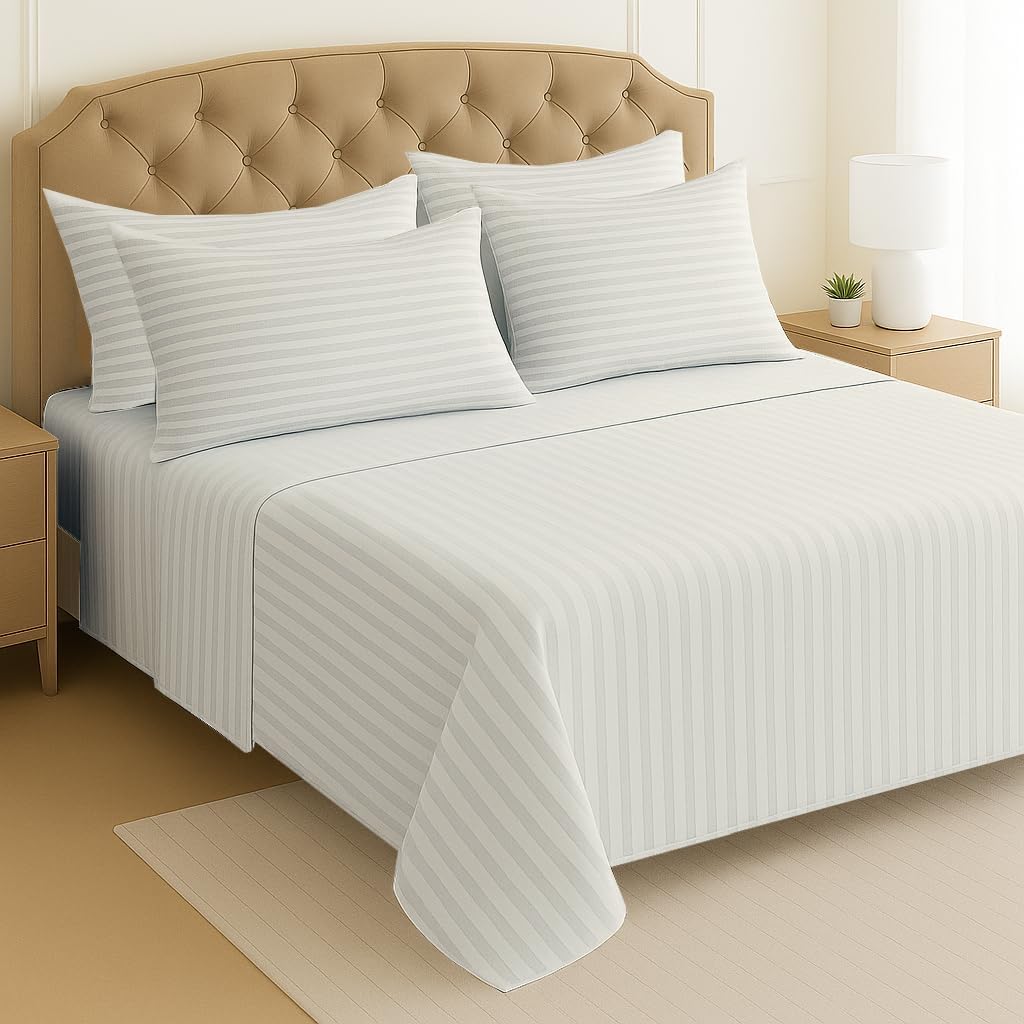 Mattress-Homes 6 Piece King Sheet Set, Hotel Luxury Collection, 100% Egyptian Cotton, 18 Inch Deep Pocket Fitted Sheet, Soft & Cool, Breathable Bedding with 4 Pillowcases in Ivory Stripe