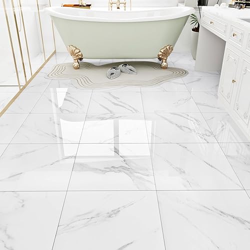 Miniatura 1 de WESTICK Azulejos de piso negros de 12 x 12 pulgadas, 10 unidades de azulejos de vinilo para despegar y pegar, azulejos adhesivos para cocina,