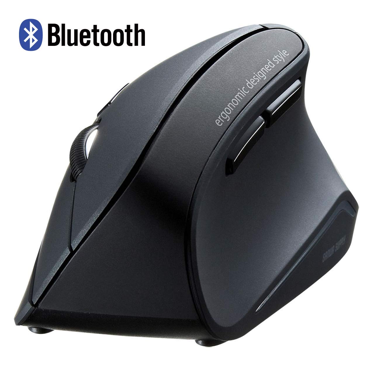 SANWA Bluetooth Vertical Ergonomic Mouse, Blue LED Optical Mice, 3 Adjustable DPI 800/1200 / 1600, 6 Buttons, for PC Laptop Computer MacBook, Black, GMAERGBT11