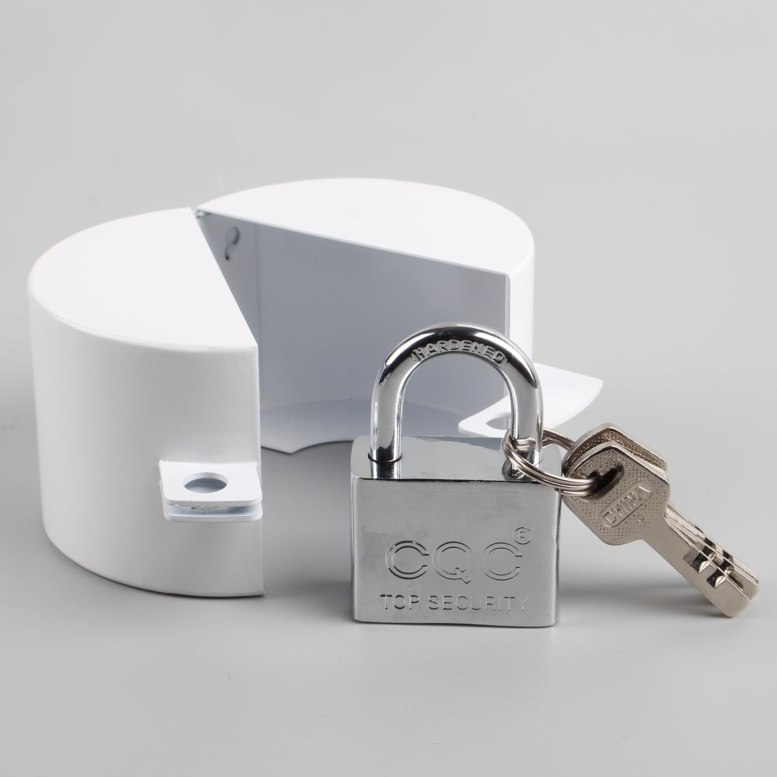 Outdoor Faucet Lock Cover with Padlock Water Spigot Lock Gate Valve Lockout Device Hose Bib Lock Childproof Exterior Faucet Locks, Stop Unauthorized Water Use, Metallic, White