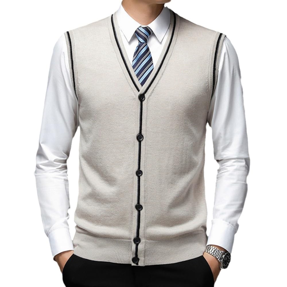 MontecarduoKnitted Vest Tops For Men - Men'S Casual Sleeveless Sweater Vest V-Neck Button Down Cardigan Business Knitwear Gilets Waistcoat Knitted Jumper Cardigan,As Shown,M