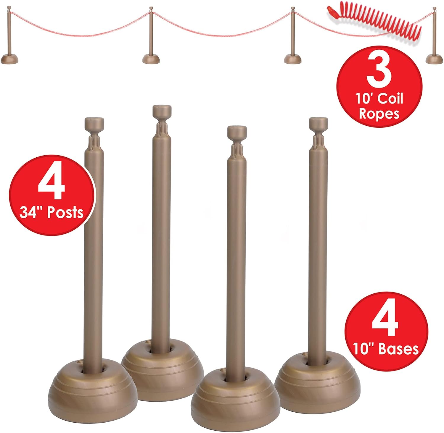 Beistle Red Rope Stanchion Set Awards Night Decorations, VIP Party, Red/Bronze (Plastic)