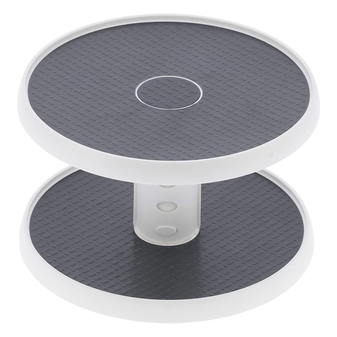 Hndhbfgrt 2 Tier Adjustable Turntable Rack Organizer, Gray White- Plastic Rotating Holder Shelf, Space Saving Kitchen Storage