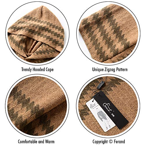 Ferand Chic-cape voor dames, met capuchon, gebreid, zigzagstrepen en franjes - Image 5