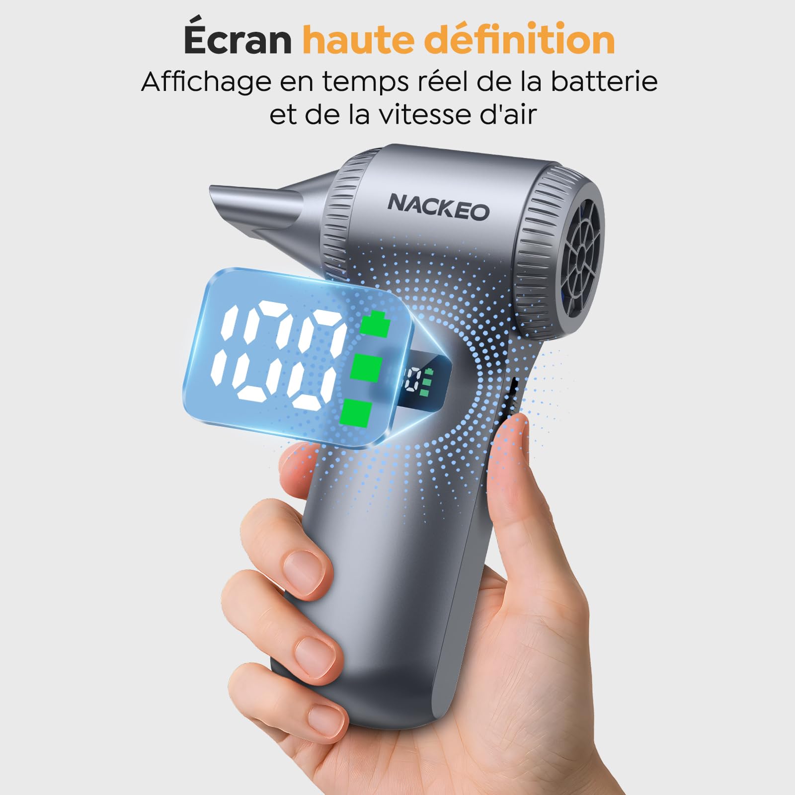 Souffleur Air Comprimé 230000 TR/Min, Soufflette Électrique avec Batterie 10500 mAh et Lampe LED, Mini Souffleur Puissant avec 100 Niveaux de réglage, idéal pour Nettoyer PC, Clavier, Voiture