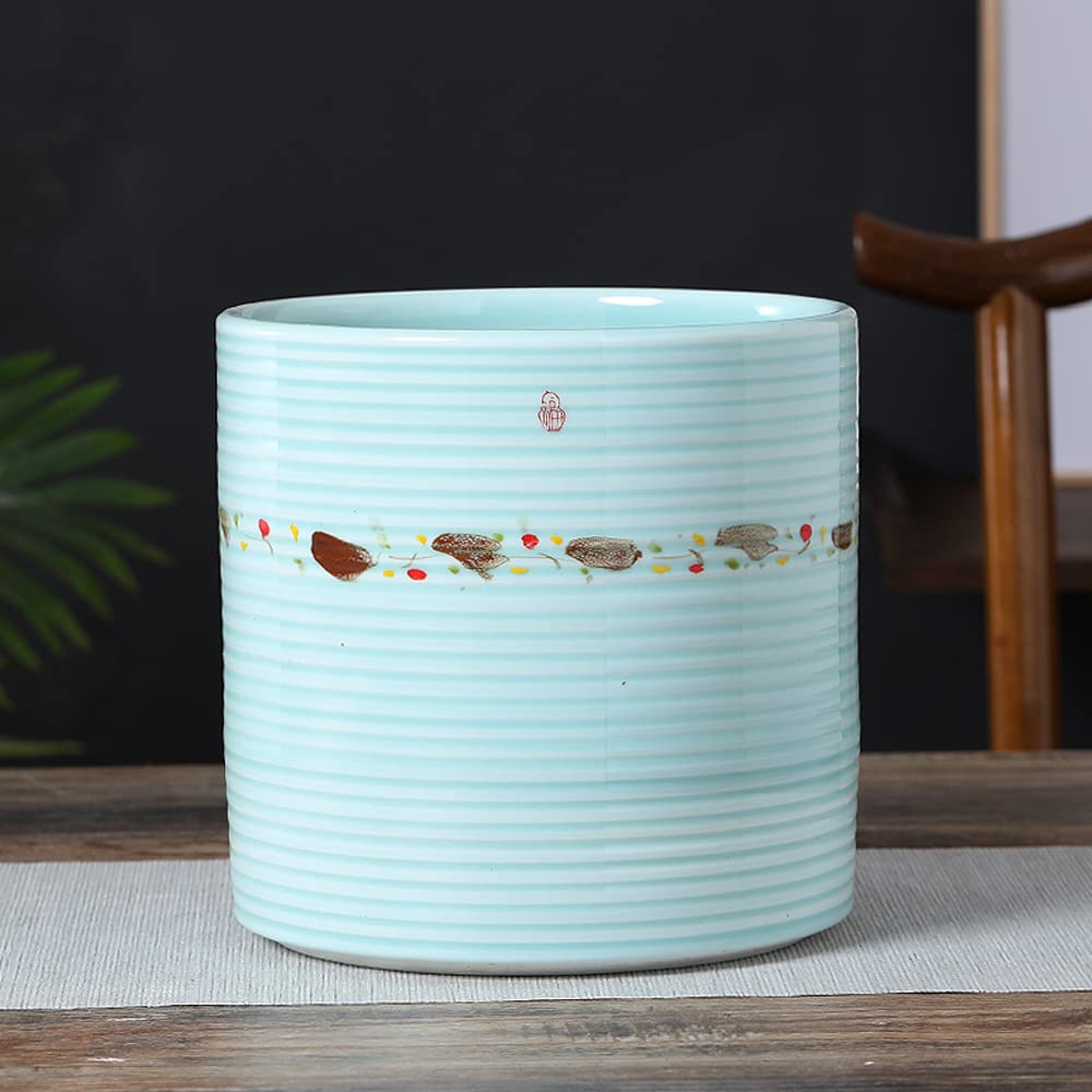 DFGHNBVC Jingdezhen Ceramic Flowerpot Hand-painted Magpie Climbing Plum Flower Pot Orchid Chlorophytum Balcony Tabletop Chinoiserie Green Plants Flowers,A