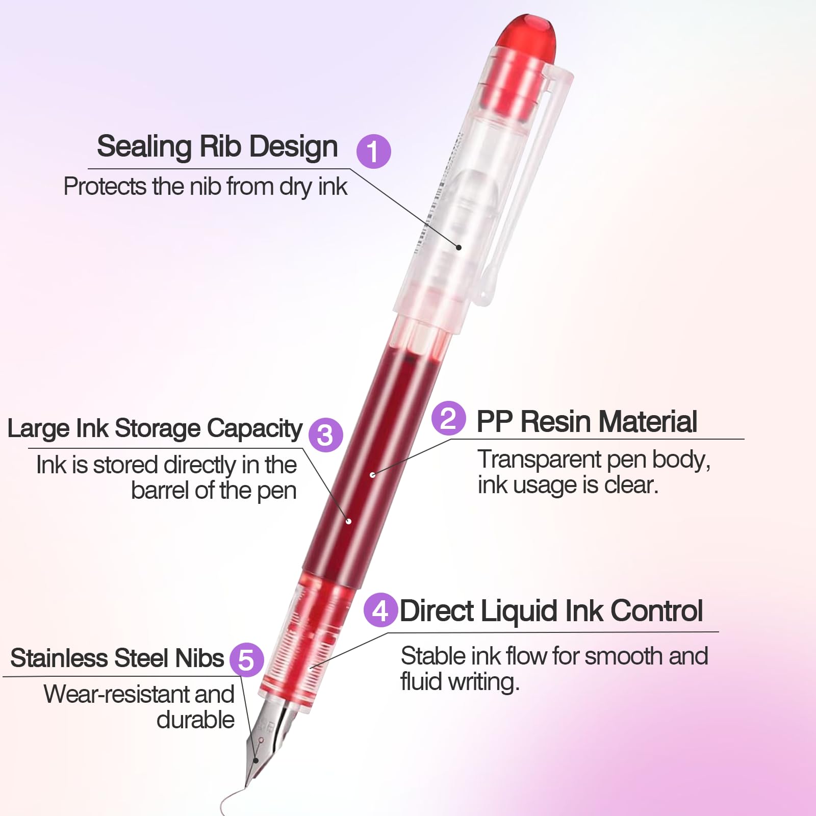 VEGCOO 14 Pcs Colorful Disposable Fountain Pens - Image 3