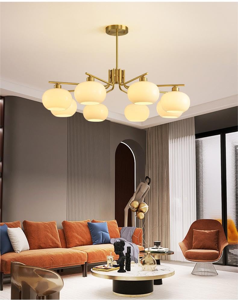 LIGHTLAND Modern Persimmon Pendant Light with 6 Cream Glass Shades