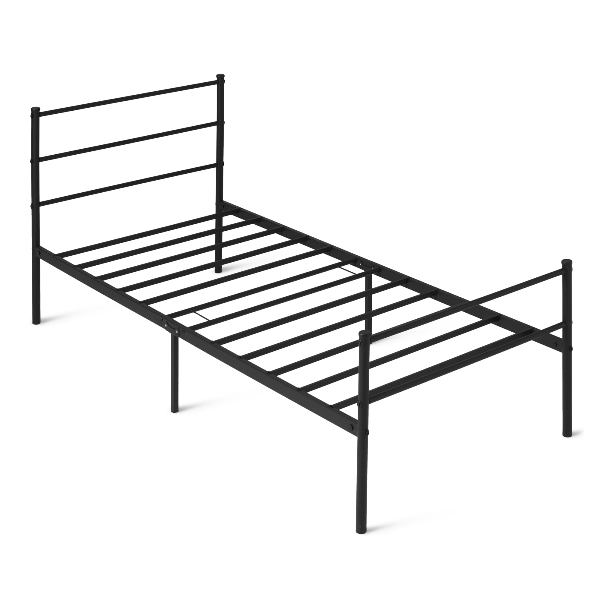 Amazon Basics Bettgestell mit Kopfteil, rutschfest mit Stahllamellen, Metall, Nicht klappbar, 90 x 200 cm, Einzelbett, schwarz