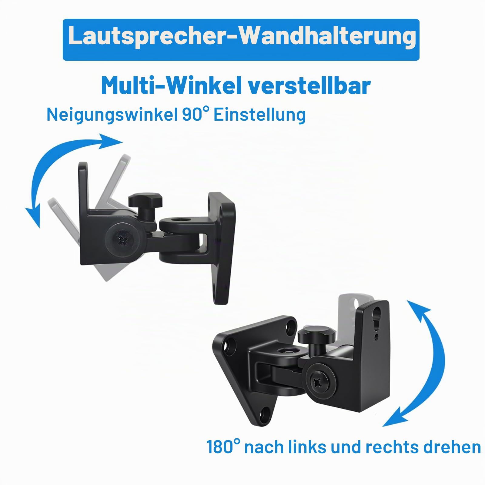 Lautsprecher Wandhalterung, schwen und neigbar, Wandhalterung aus Aluminium für kleine Lautsprecher, Tragkraft bis zu 30 lbs, HD-818, 2er-Pack (schwarz)