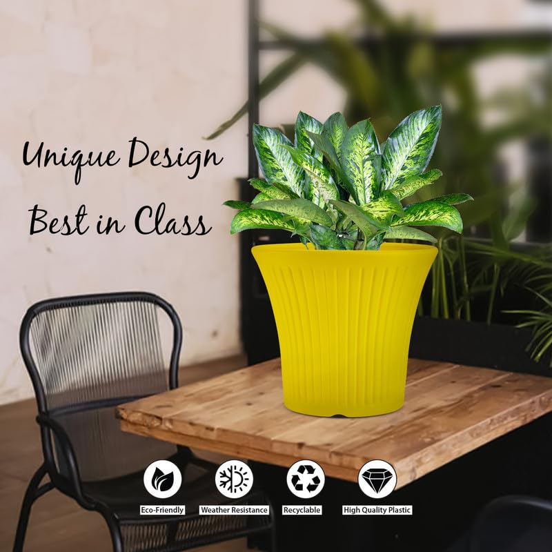 Image of GARDENS NEED 10 Inches Tancy Round Flower Pot | Set of 4 | Yellow | Plastic Planter Pots for Indoor & Outdoor Home, Office & Balcony Decoration