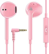 LUDOS Zenith In-Ear Headphones with Cable and Microphone, In-Ear Earphones, 3.5 mm Jack Plug Earbuds, Rich Bass Earphones, Headphones for iPhone, iPad, Samsung - Pink