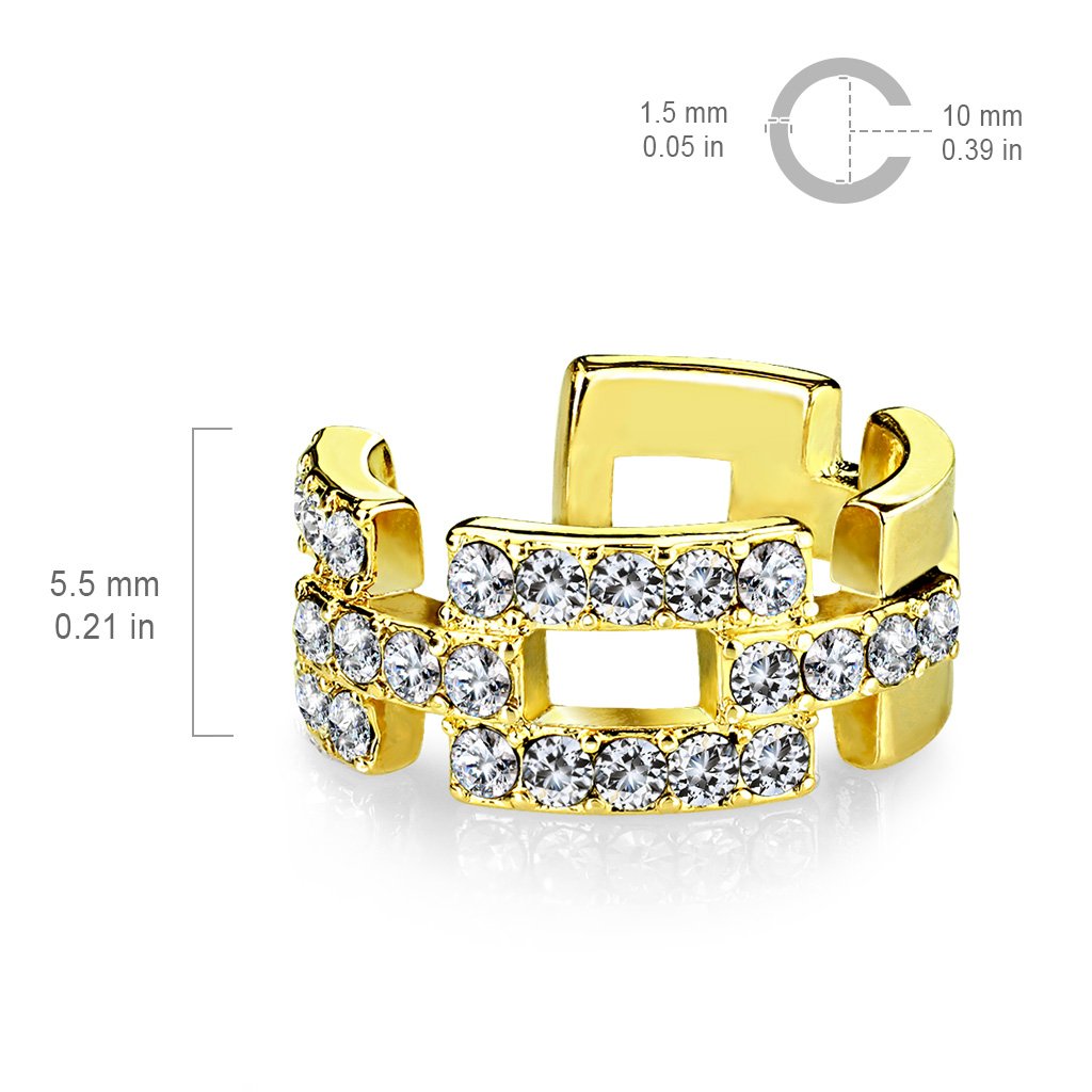 Ohr-klemme GLITZERNDE ZIRKONIA VIERECKE clear Ohringe Ohr-ringe Ohr-clip Fake-Piercing Messing Silber Gold Roségold