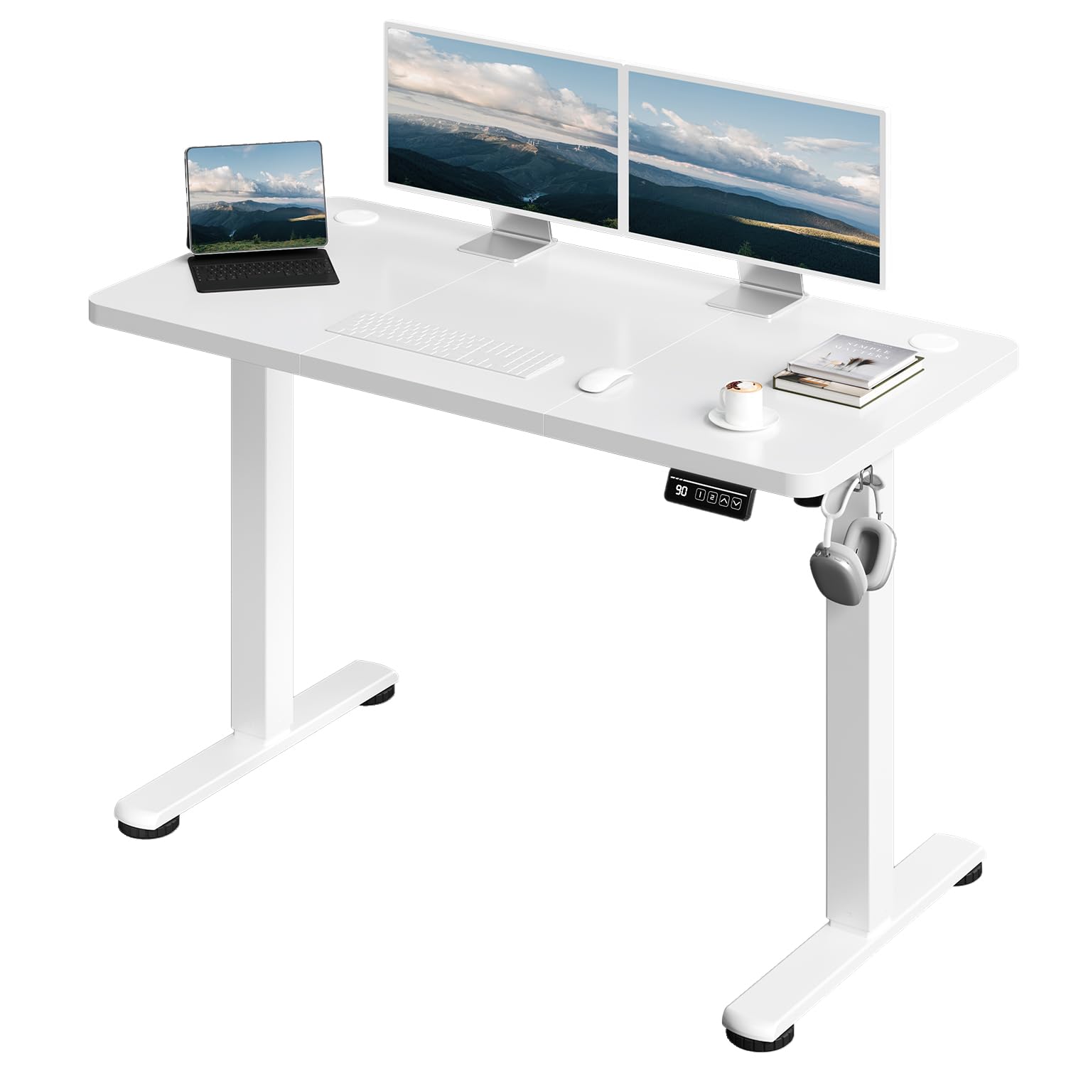 JUMMICO Standing Desk 120 x 60 cm Eletric Height Adjustable Desk with 2 Height Memory Position, Sit Stand desk with Smart Controller, White