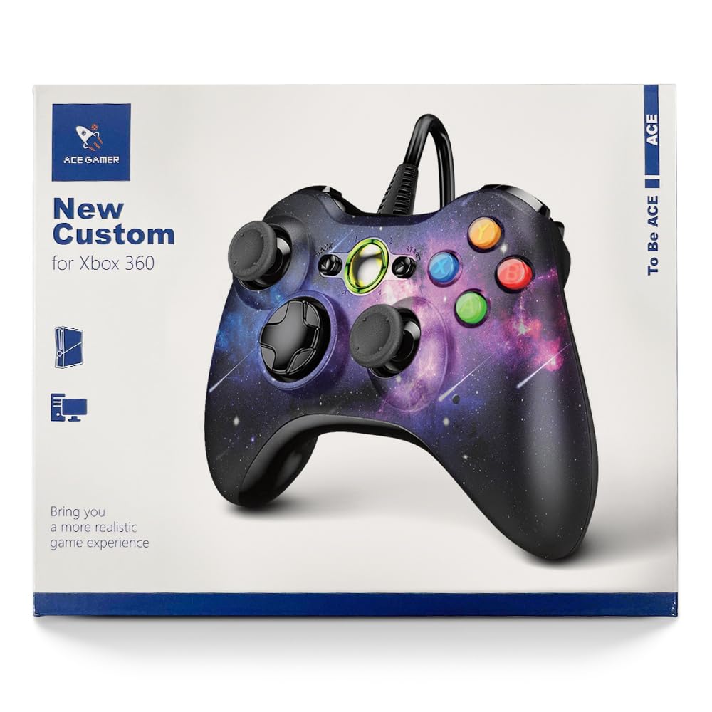 AceGamer Controlador de Juego con Cable para Xbox 360 y PC Steam, con Función de Doble Vibración, Compatible con Xbox 360 Slim y Windows 7, 8, 10, 11