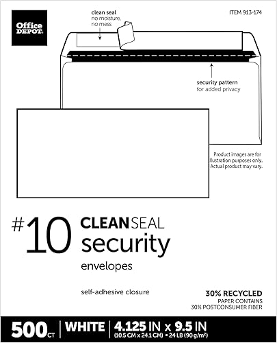 Miniatura 4 de Office Depot Sobres de seguridad reciclados con sello limpio (TM), #10 (4 18 pulgadas x 9 12 pulgadas), blanco, caja de 500, 77R49