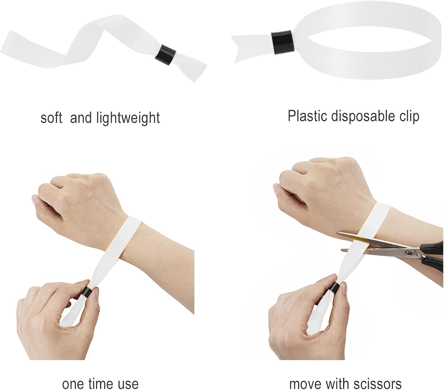 100 Pack Wrist Bands - White Wristbands for Events,Wristbands for Concerts Festival Admission Party 13.7” x 0.59” - Image 3