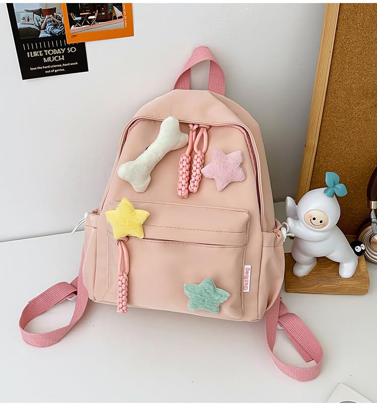 Cute Backpack for Women, Kawaii Y2K Backpack Daypack Aesthetic Bookbag Daypack Durable Harajuku Shoulder Bags Daily Use (Pink+pendant)4