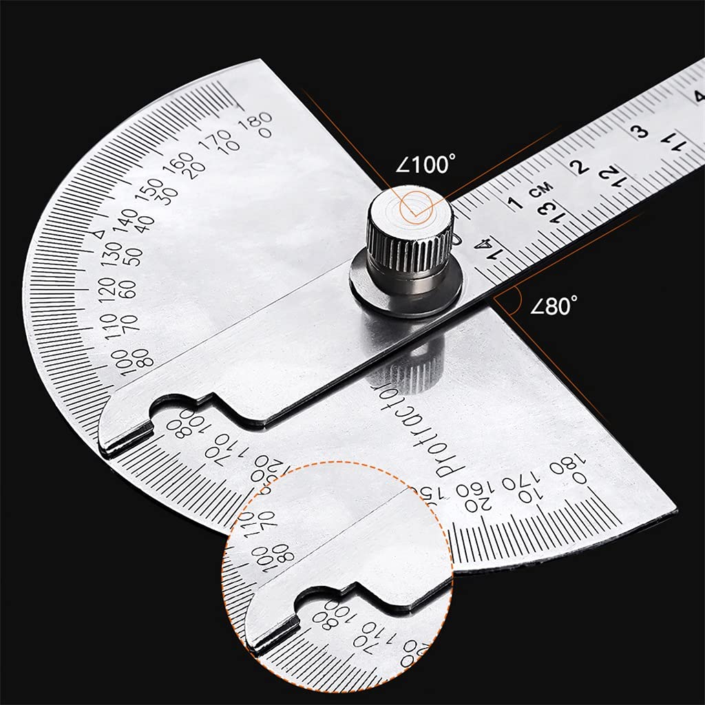 Doiyislem Jauge D'Angle En Acier Inoxydable 0-180° - Détecteur D'Angle Rapporteur Pour Menuiserie