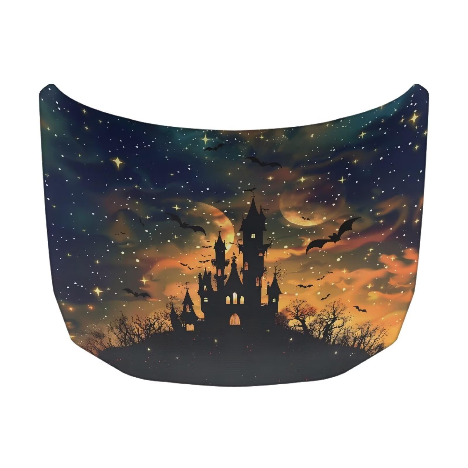 Car Hood Cover Protector Halloween Spooky Castle Print Waterproof Car Hood Wrap Blanket Auto Flag Automotive Halloween Exterior Accessories for Sedans SUVs Pickups Trucks Jeeps