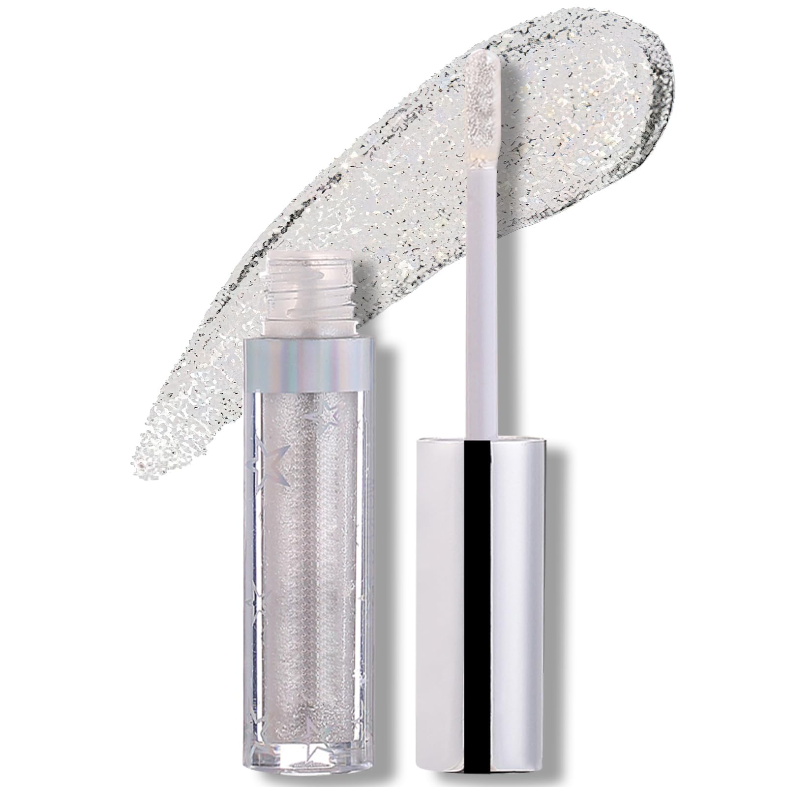 Shimmer Liquid Cream Eyeshadow, Silver Glitter Eyeshadow for Eye Makeup, Metallic Eyeshadow Long Lasting Waterproof Diamond Shimmer Eyeshadow