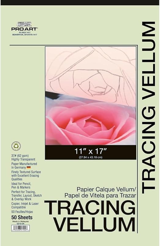 PRO ART Tracing Paper, 11-inch x 17-inch, 50 Sheet Tape Bound Pad, Translucent