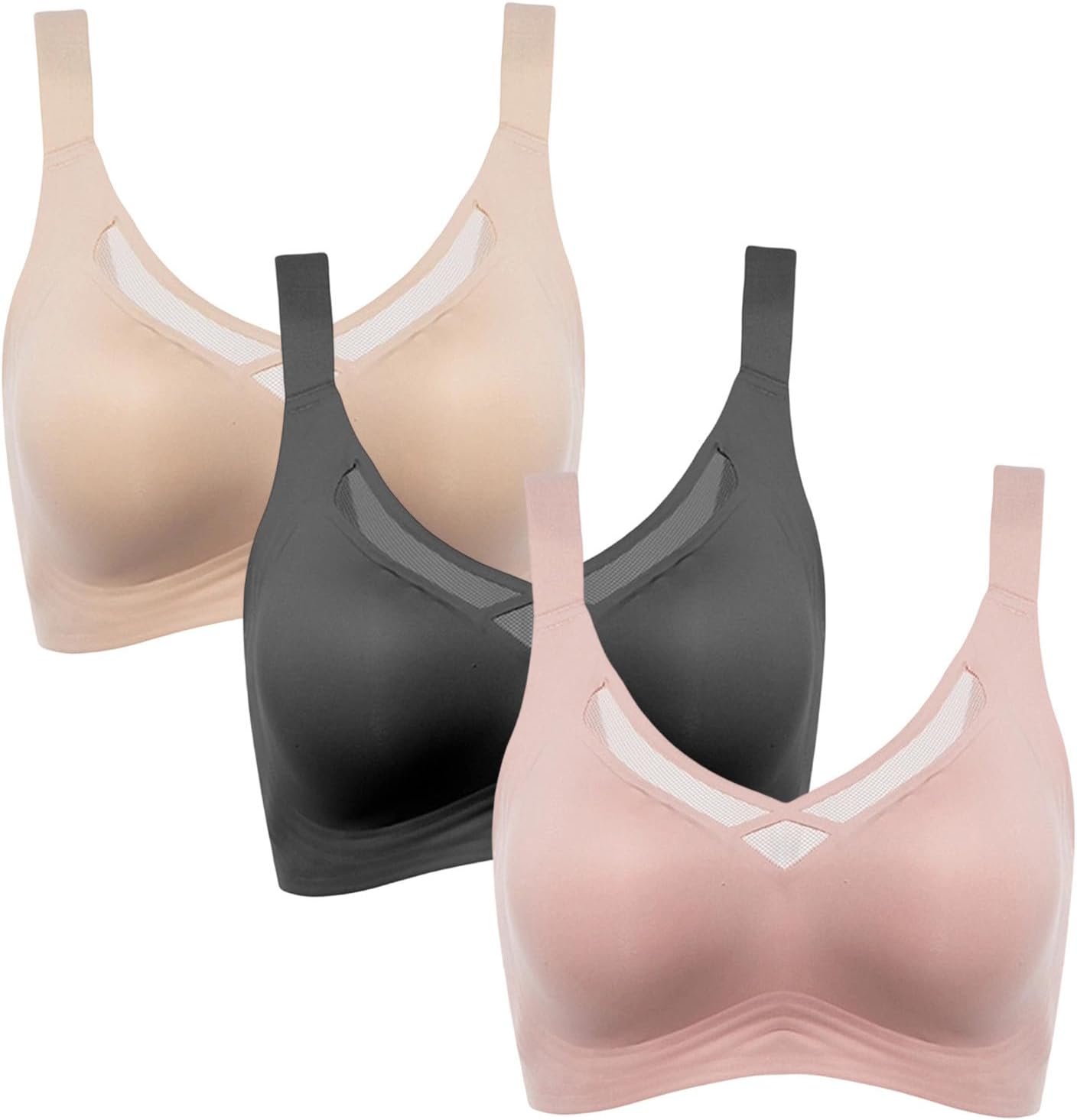 Jelly Bras for Women Push Up Wide Straps Seamless Wireless Bra Full Coverage Mesh Cross Everyday Bralettes 3Pcs