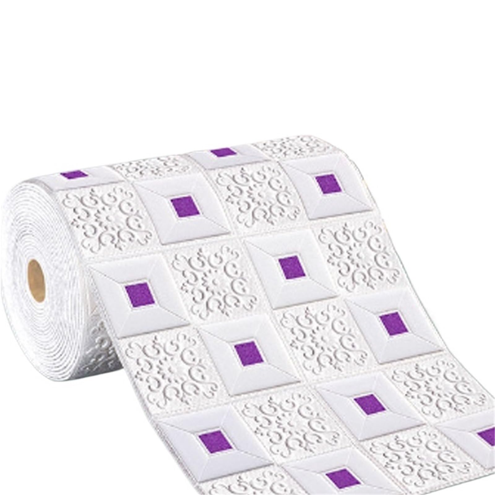 Papier peint autocollant 3D anti-froid et imperméable violet pour isolation murale (5 pièces)