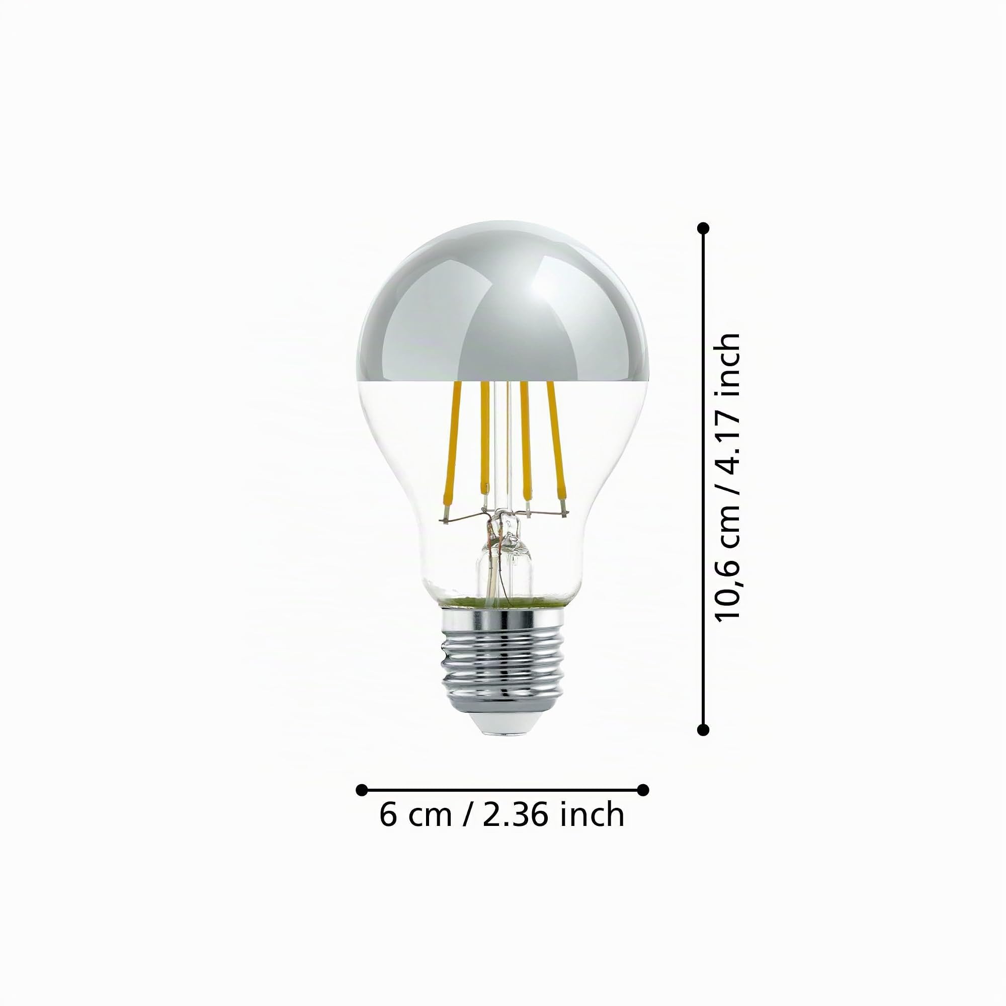 Eglo E27 LED, lampadina a specchio color argento, antiabbagliante, 7,5 Watt (equivalente a 60 Watt), 806 lumen, luce bianco caldo, 2700k, con riflettore, lampadina Edison A60, Ø 6 cm (Confezione da 2)